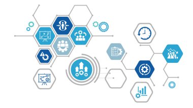 İş devamlılığı. Bir şirkete yönelik potansiyel tehditlerle başa çıkmak için önleme ve kurtarma sistemleri oluşturma süreci. Vektör İllüstrasyonu EPS 10.