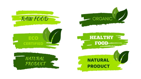 Green Natural Bio Labels Set Green Organic Bio Eco Vegan — Stock Vector