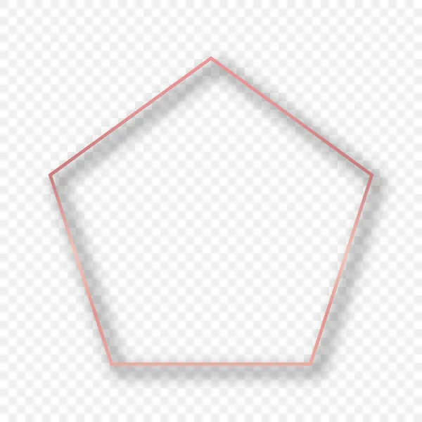 Ροζ Χρυσό Λαμπερό Πλαίσιο Σχήμα Πεντάγωνο Σκιά Απομονώνονται Διαφανές Φόντο — Διανυσματικό Αρχείο