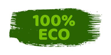 Yeşil doğal biyoloji etiketi. El çizimleri üzerindeki yeşil etiketin% 100 ekosudur. Vektör illüstrasyonu