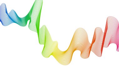 Beyaz zemin üzerinde renkli dalga gradyan çizgileri olan soyut arkaplan. Modern teknoloji arka planı, dalga tasarımı. Vektör illüstrasyonu