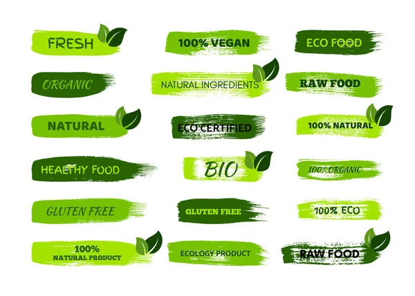 Green Natural Bio Labels Big Set Green Organic Bio Eco — Wektor stockowy