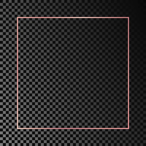 Rose Goud Gloeiende Vierkante Frame Geïsoleerd Donkere Transparante Achtergrond Glanzend — Stockvector