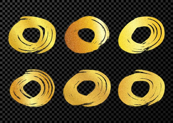 Pennellate Grunge Oro Forma Cerchio Set Cerchi Inchiostro Verniciato Macchia — Vettoriale Stock