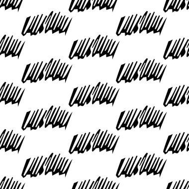 Beyaz arka planda soyut şekillerde siyah kalem fırça darbeleriyle kusursuz desen. Vektör illüstrasyonu