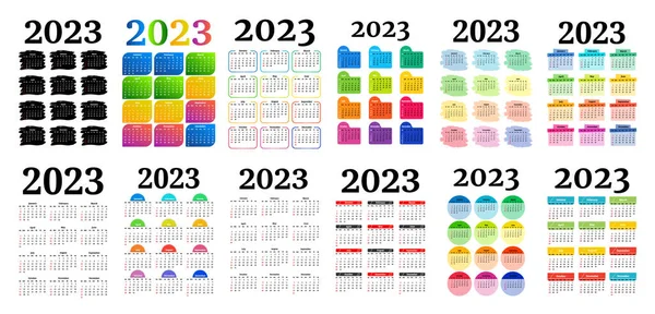 2023年的一大套日历在白色背景上被隔离 周日到周一 业务模板 矢量说明 — 图库矢量图片