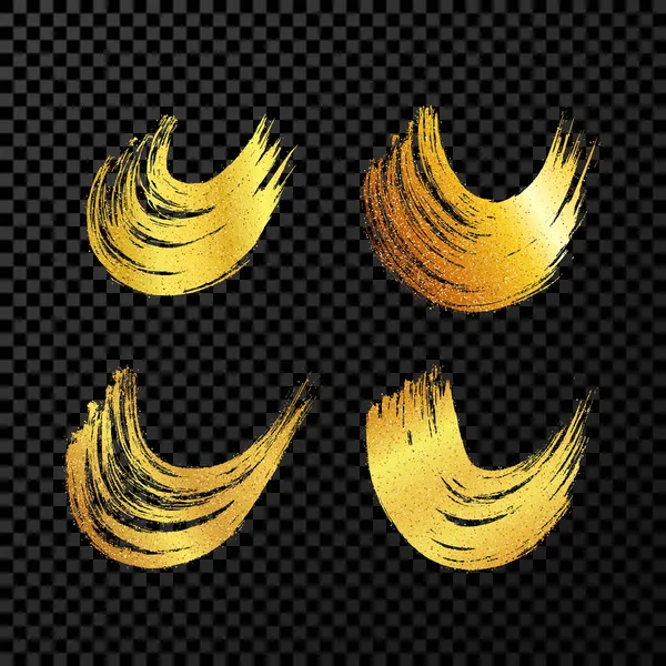 Золотий Гранжевий Напівкруглий Пензлик Набір Пофарбованих Хвилястих Чорнильних Смуг Точка — стоковий вектор
