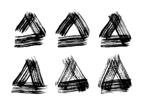 Черный Гранж Мазки Кисти Треугольной Форме Набор Раскрашенных Чернильных Треугольников — стоковый вектор