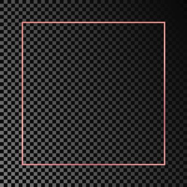 Koyu şeffaf arkaplanda izole edilmiş gül sarısı parlayan kare çerçeve. Parlak efektli parlak bir çerçeve. Vektör illüstrasyonu