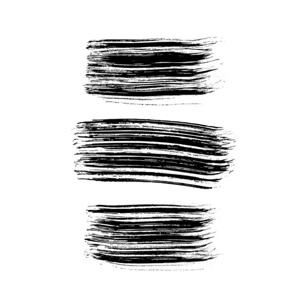 Conjunto Tres Pinceladas Negras Manchas Tinta Dibujada Mano Aisladas Sobre — Vector de stock