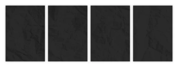 Набор Сморщенной Черной Бумаги Формата Смятые Пустые Листы Бумаги Тенью — стоковый вектор