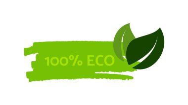 Yeşil doğal biyoloji etiketi. El çizimleri üzerindeki yeşil etiketin% 100 ekosudur. Vektör illüstrasyonu