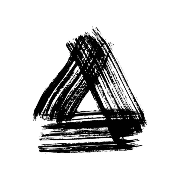 Zwarte Grunge Penseelstreken Driehoekige Vorm Geschilderde Inktdriehoek Inktvlek Geïsoleerd Witte — Stockvector