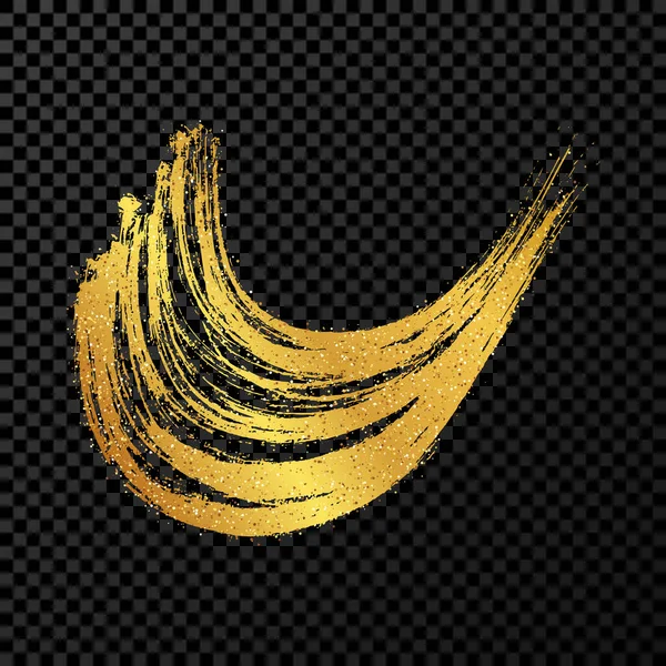 金のグランジ半円形のブラシストローク 波状の墨縞を描く 暗い透明な背景に隔離されたインクスポット ベクターイラスト — ストックベクタ