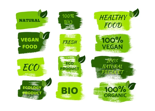 Green Natural Bio Labels Big Set Green Organic Bio Eco — Stock Vector