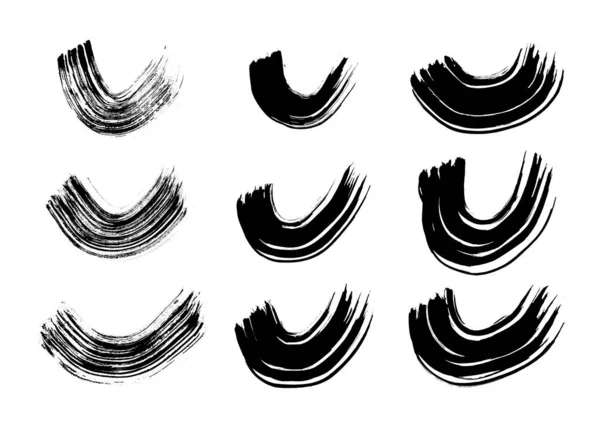 Black Grunge Semicircular Brush Strokes Big Set Painted Wavy Ink —  Vetores de Stock