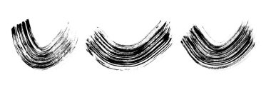 Black grunge semicircular brush strokes. Set of painted wavy ink stripes. Ink spot isolated on white background. Vector illustration