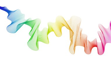 Beyaz zemin üzerinde renkli dalga gradyan çizgileri olan soyut arkaplan. Modern teknoloji arka planı, dalga tasarımı. Vektör illüstrasyonu