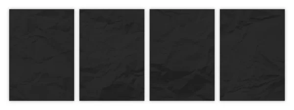 一套A4格式的皱巴巴的黑纸 折皱的空白纸片 阴影下的海报和横幅 矢量说明 — 图库矢量图片