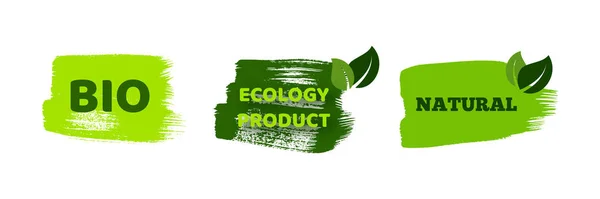 Зелені Натуральні Біологічні Етикетки Набір Зелених Органічних Біологічних Екологічних Веганських — стоковий вектор
