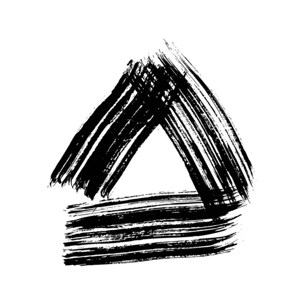 黒のグランジブラシは三角形でストロークします 水墨画三角形 白地に孤立した墨跡 ベクターイラスト — ストックベクタ