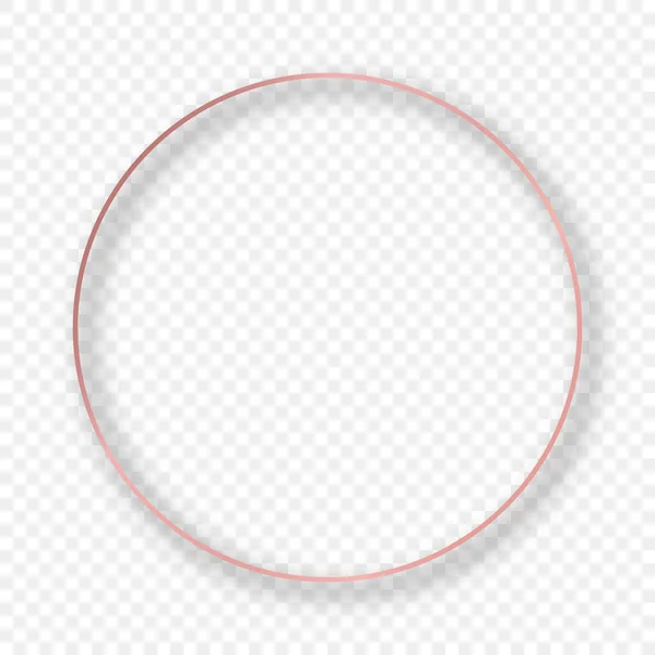 Rose Goud Gloeiende Cirkel Frame Met Schaduw Geïsoleerd Transparante Achtergrond — Stockvector