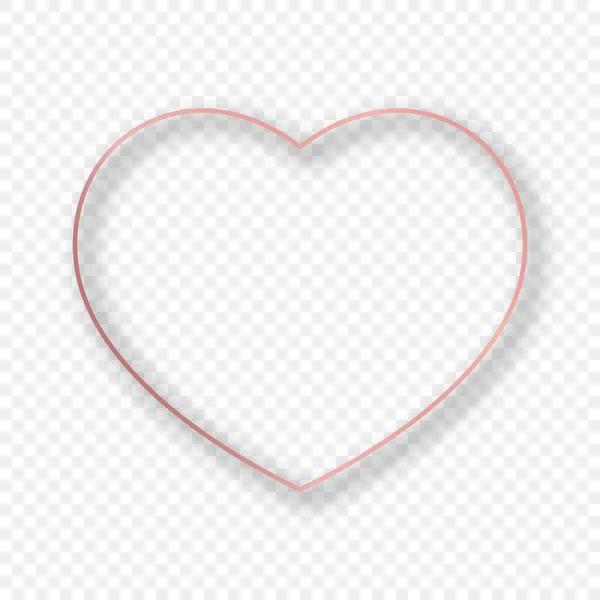 Ροζ Χρυσό Λαμπερό Πλαίσιο Σχήμα Καρδιάς Σκιά Απομονώνονται Διαφανές Φόντο — Διανυσματικό Αρχείο