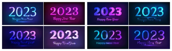 2023 Ευτυχισμένο Νέο Έτος Νέον Φόντο Σύνολο Αφηρημένη Νέον Backdrops — Διανυσματικό Αρχείο