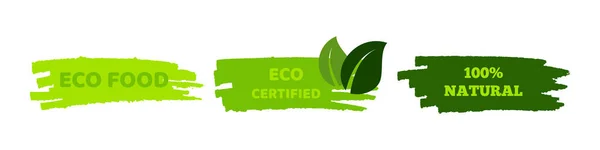 Green Natural Bio Labels Set Three Green Organic Bio Eco — Archivo Imágenes Vectoriales