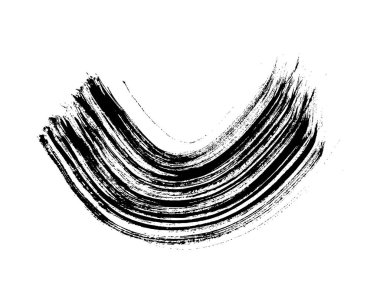 Black grunge semicircular brush strokes. Painted wavy ink stripes. Ink spot isolated on white background. Vector illustration