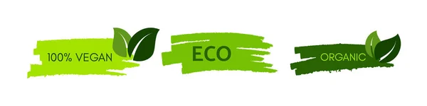Green Natural Bio Labels Set Three Green Organic Bio Eco — Image vectorielle