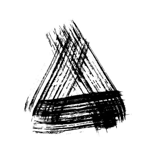 Pinceladas Preto Grunge Forma Triângulo Triângulo Tinta Pintada Mancha Tinta —  Vetores de Stock