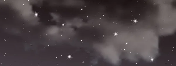 雲や多くの星と夜空 宇宙の深部に星塵がある抽象的な自然背景 ベクターイラスト — ストックベクタ