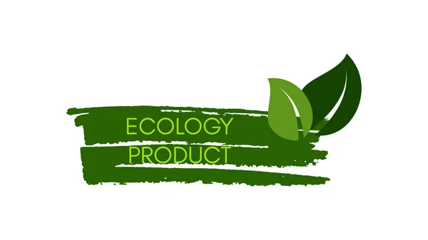 绿色天然生物标签 手绘污迹上绿色标签上的生态产品题名 矢量说明 — 图库矢量图片