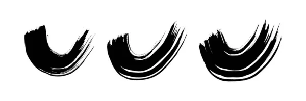 Black Grunge Semicircular Brush Strokes Set Painted Wavy Ink Stripes — Stockvektor
