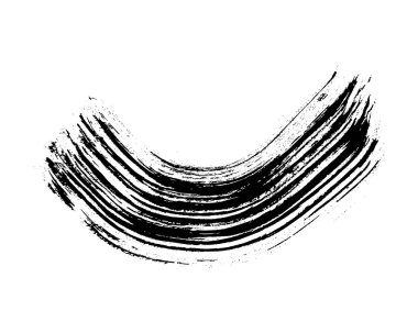 Black grunge semicircular brush strokes. Painted wavy ink stripes. Ink spot isolated on white background. Vector illustration