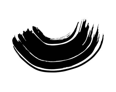 Black grunge semicircular brush strokes. Painted wavy ink stripes. Ink spot isolated on white background. Vector illustration