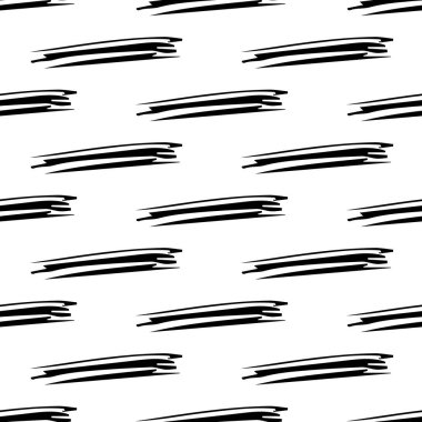 Beyaz arka planda soyut şekillerde siyah kalem fırça darbeleriyle kusursuz desen. Vektör illüstrasyonu