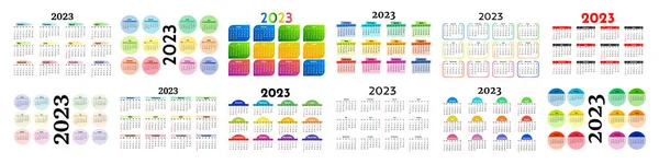 Μεγάλο Σύνολο Ημερολογίων Για 2023 Απομονωμένα Λευκό Φόντο Από Κυριακή — Διανυσματικό Αρχείο