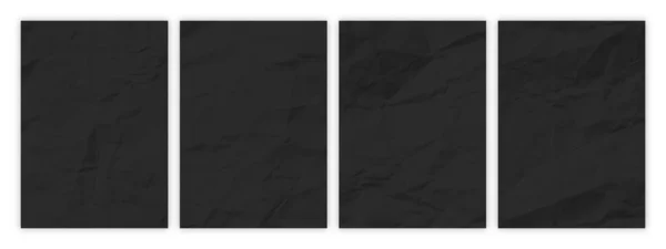 一套A4格式的皱巴巴的黑纸 折皱的空白纸片 阴影下的海报和横幅 矢量说明 — 图库矢量图片