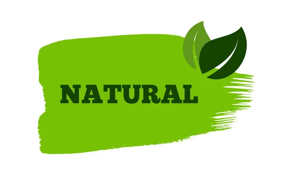 Green Natural Bio Label Inscription Natural Green Label Hand Drawn — Image vectorielle
