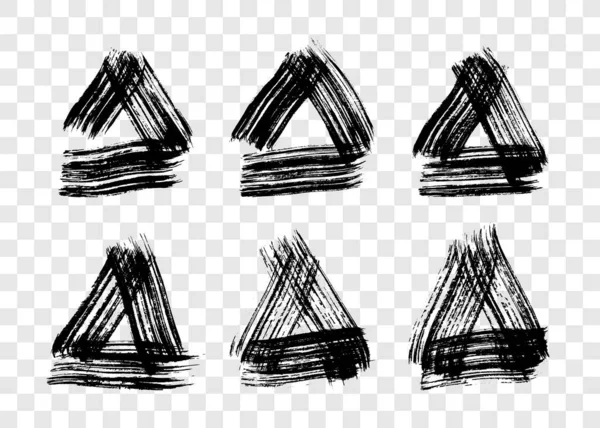 Pinceladas Grunge Negras Forma Triángulo Conjunto Triángulos Tinta Pintada Mancha — Archivo Imágenes Vectoriales