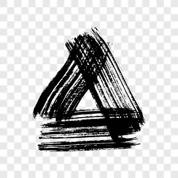 黒のグランジブラシは三角形でストロークします 水墨画三角形 透明な背景に孤立したインクスポット ベクターイラスト — ストックベクタ
