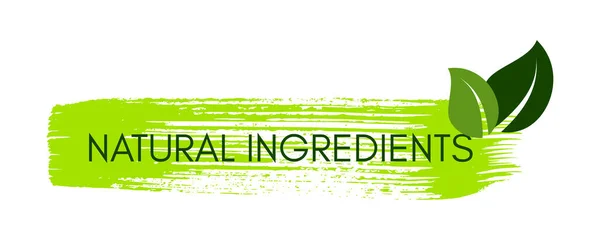Зеленая Натуральная Биоэтикетка Надпись Natural Ingredients Green Label Hand Drawn — стоковый вектор