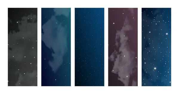 Nocne Niebo Chmurami Wieloma Gwiazdami Zestaw Abstrakcyjnych Tła Natury Pionowe — Wektor stockowy