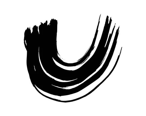 Black Grunge Semicircular Brush Strokes Painted Wavy Ink Stripes Ink — Wektor stockowy