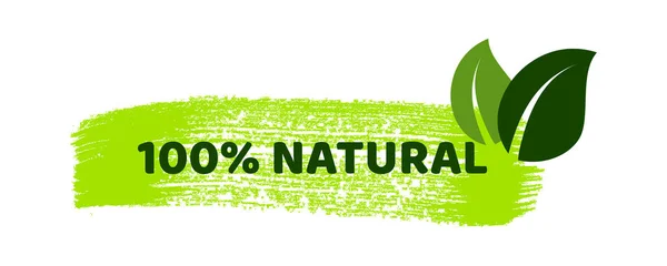 Yeşil Doğal Biyoloji Etiketi Çizimi Lekelerdeki Yeşil Etiketteki Yazılar 100 — Stok Vektör