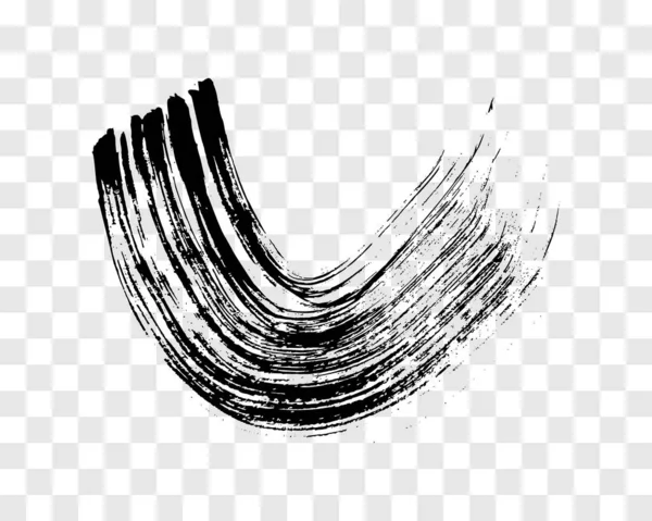黒のグランジ半円形のブラシストローク 波状の墨縞を描く 透明な背景に孤立したインクスポット ベクターイラスト — ストックベクタ