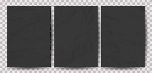 A4形式のしわの黒い紙のセット ポスターやバナーのための影と紙の空のシートを粉砕 ベクターイラスト — ストックベクタ