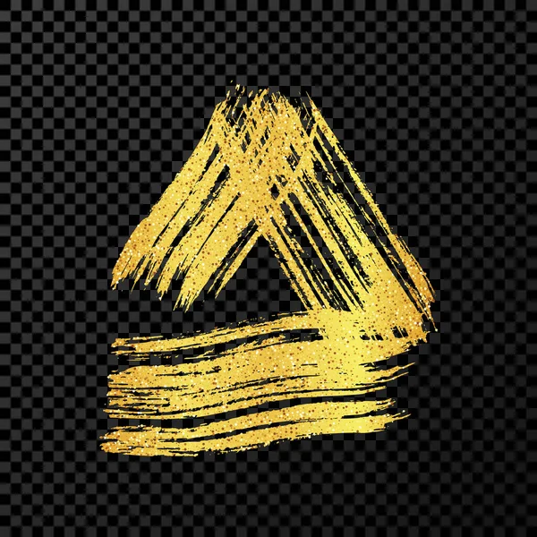 Goldene Grunge Pinselstriche Dreiecksform Bemaltes Tintendreieck Tintenfleck Isoliert Auf Dunklem — Stockvektor